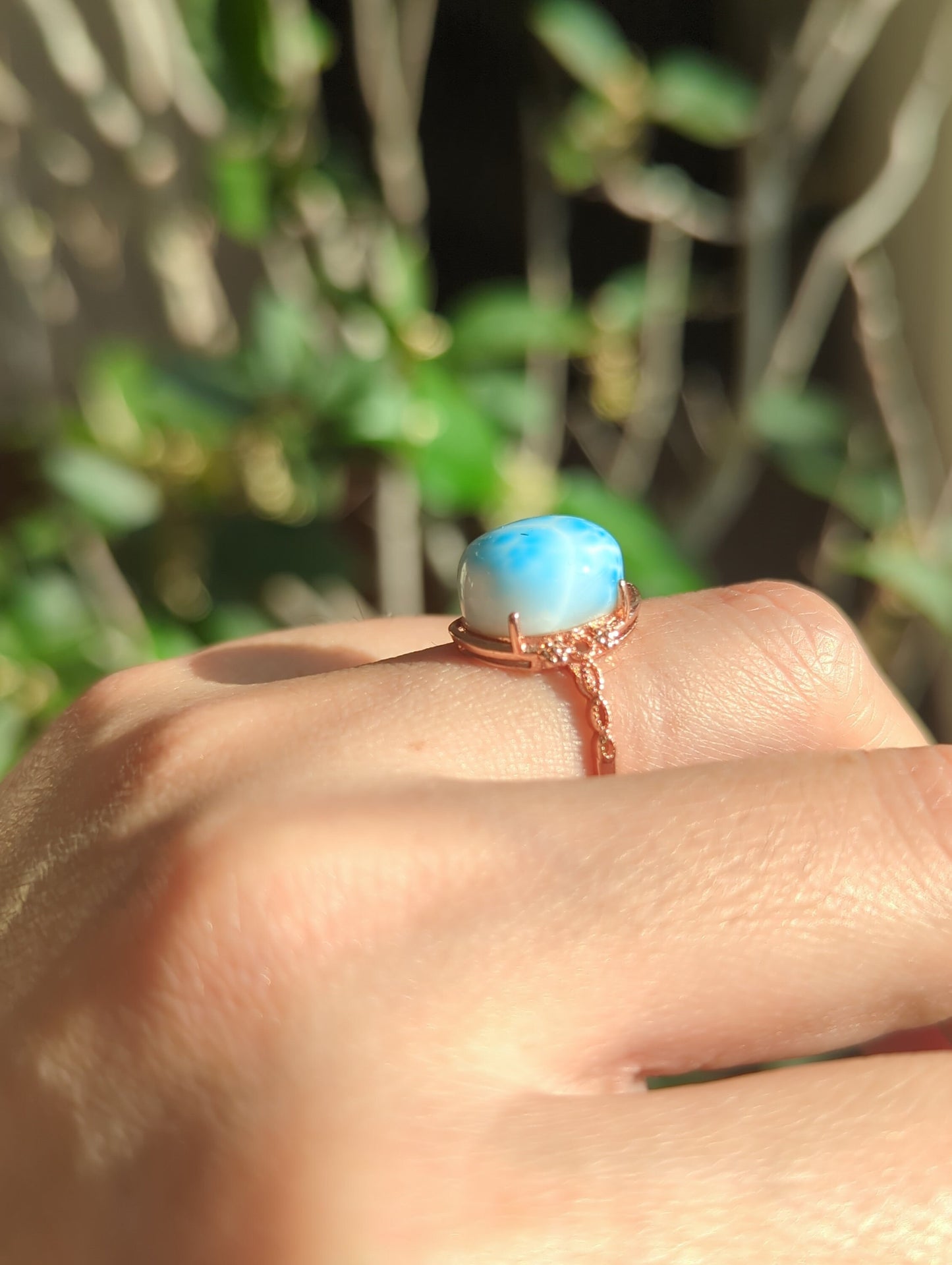 Larimar ring adjustable silver ring 海纹石活口银托戒指