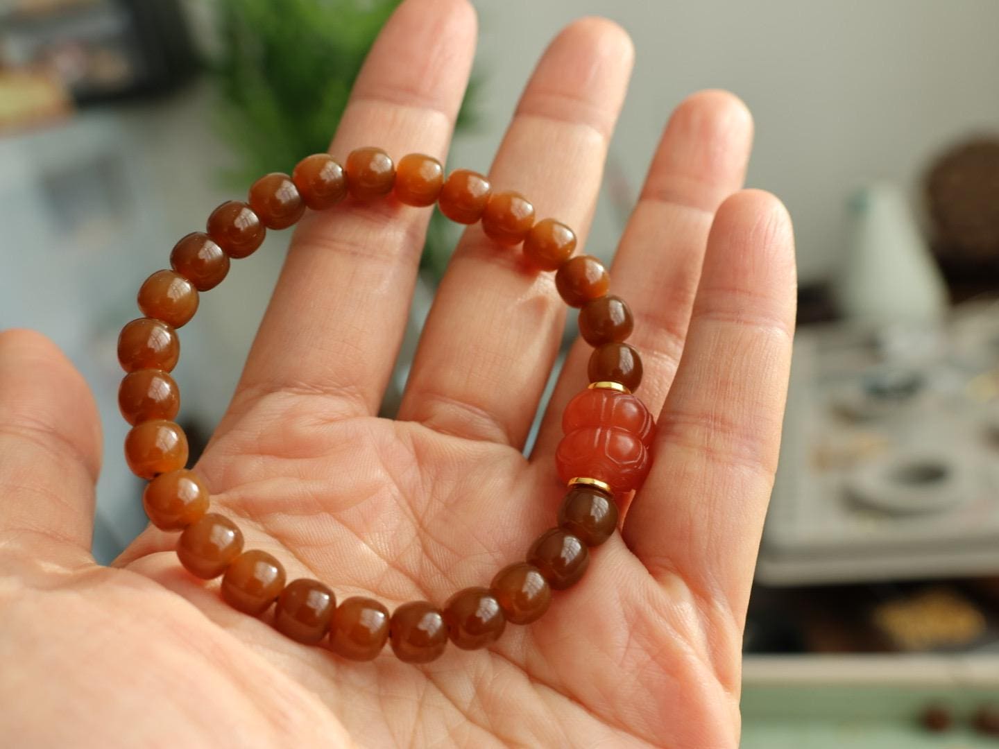 7mm brown sugar nephrite Jade bracelet 卡7高品质红糖手串