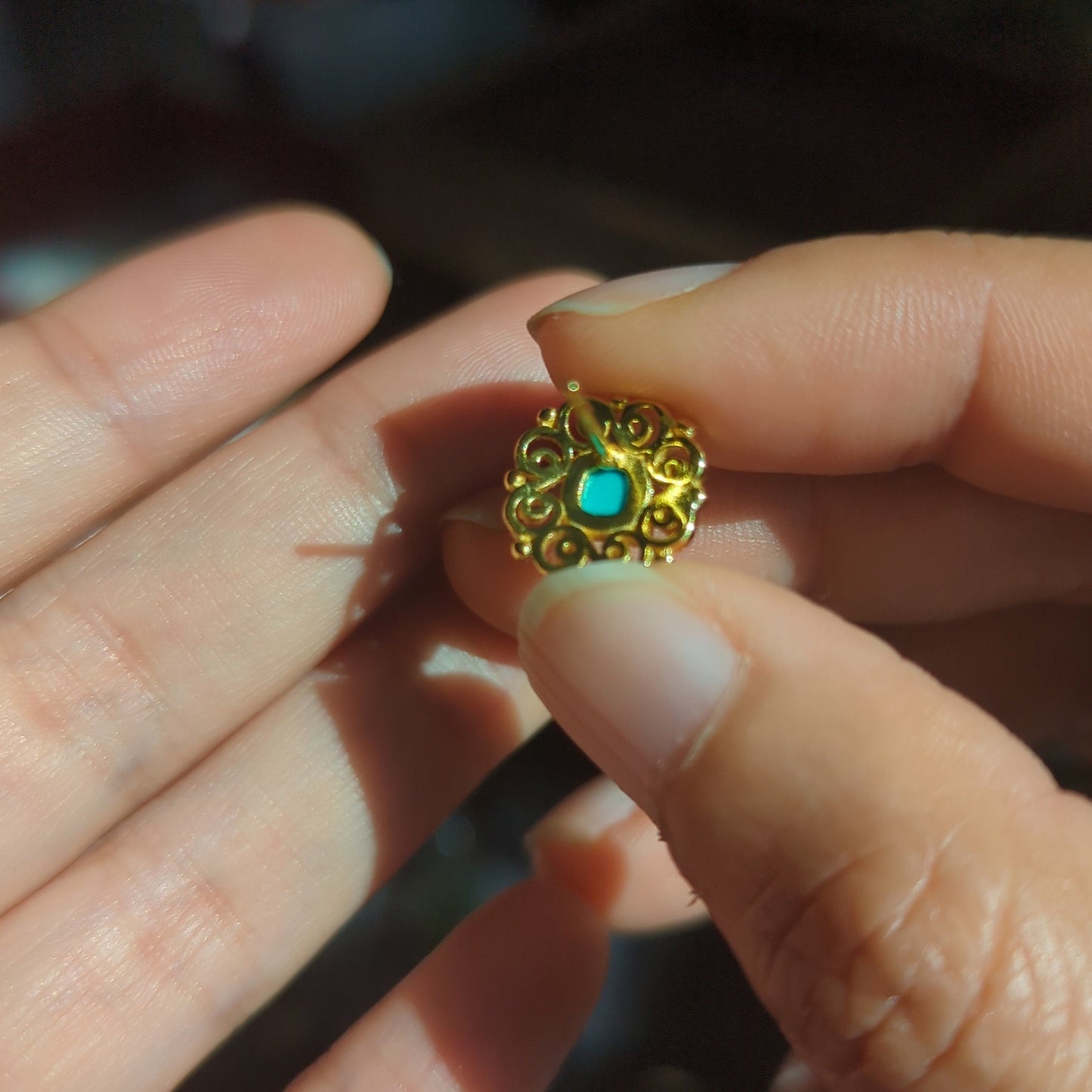 Chinese traditional Vintage style Turquoise S925 silver ear studs