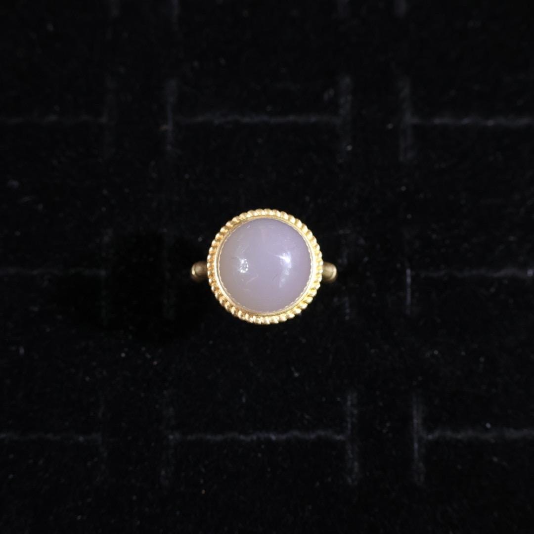 Light smoky purple nephrite Jade Ring: 18k Gold Bamboo Band,US Size 5.5