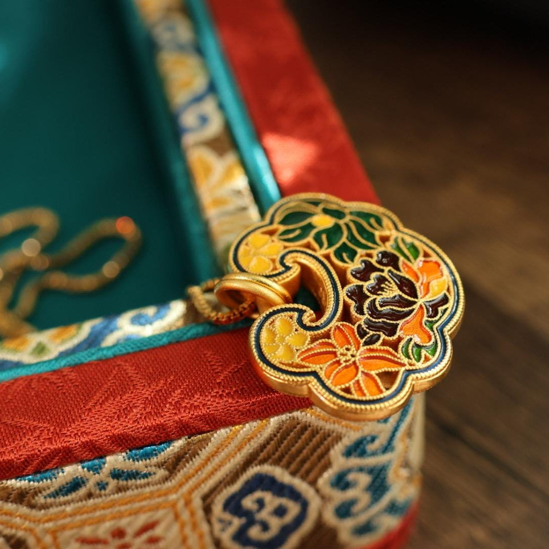 24k gold plated peony lock pendant 足金色花开富贵锁吊坠