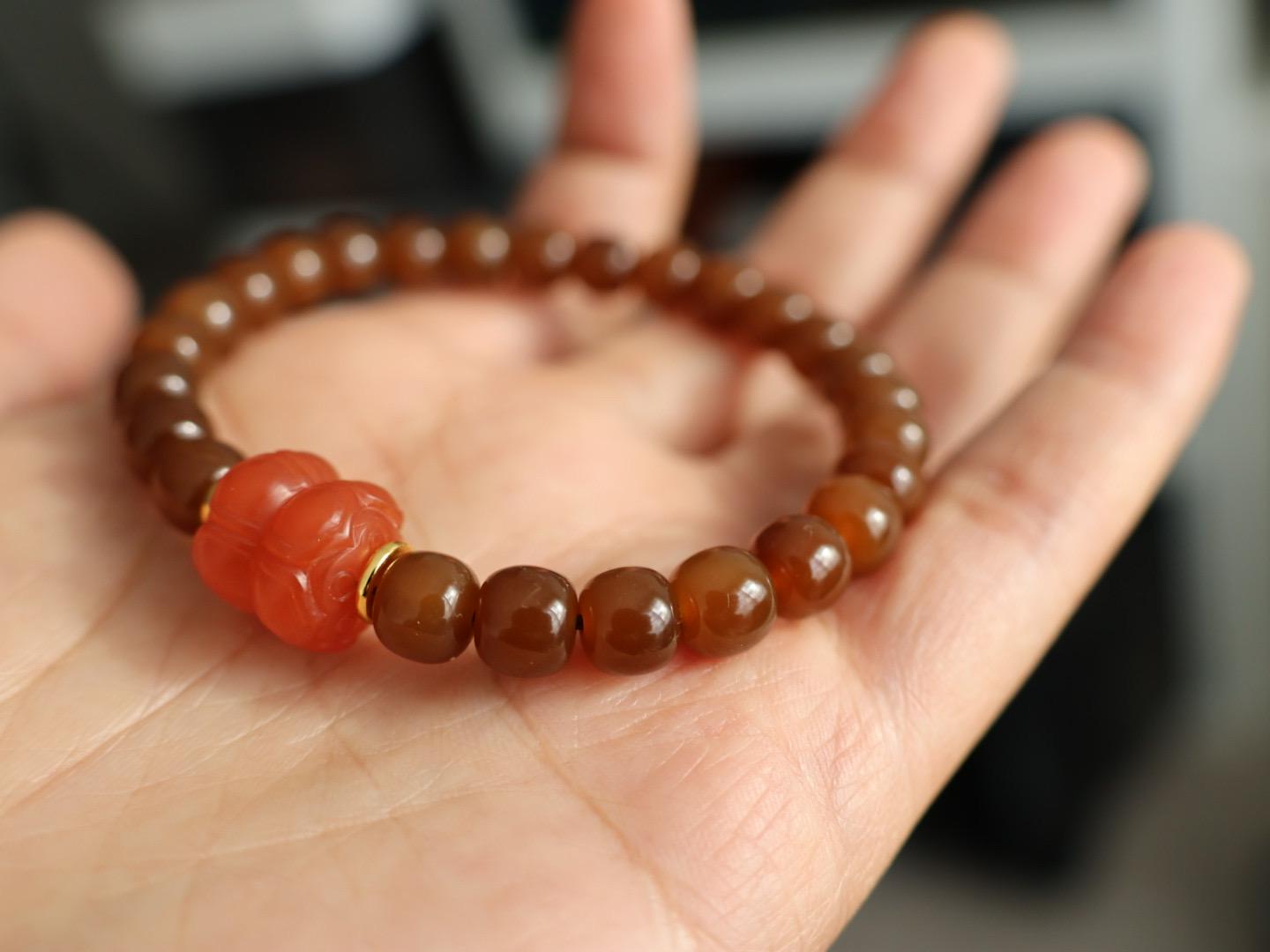 7mm brown sugar nephrite Jade bracelet 卡7高品质红糖手串