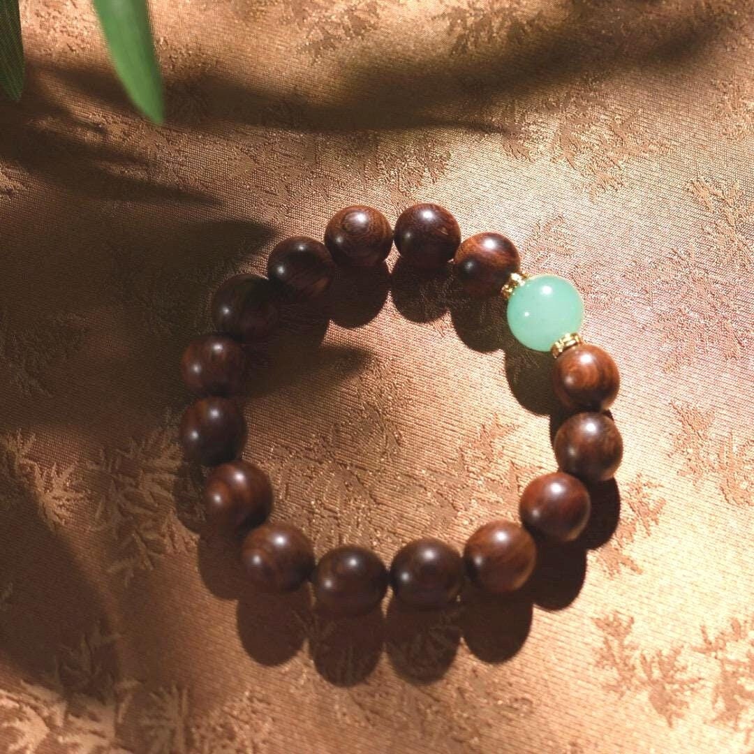 12mm zingana wood with Du long jade bracelet 金丝檀木独龙玉非洲翠手串