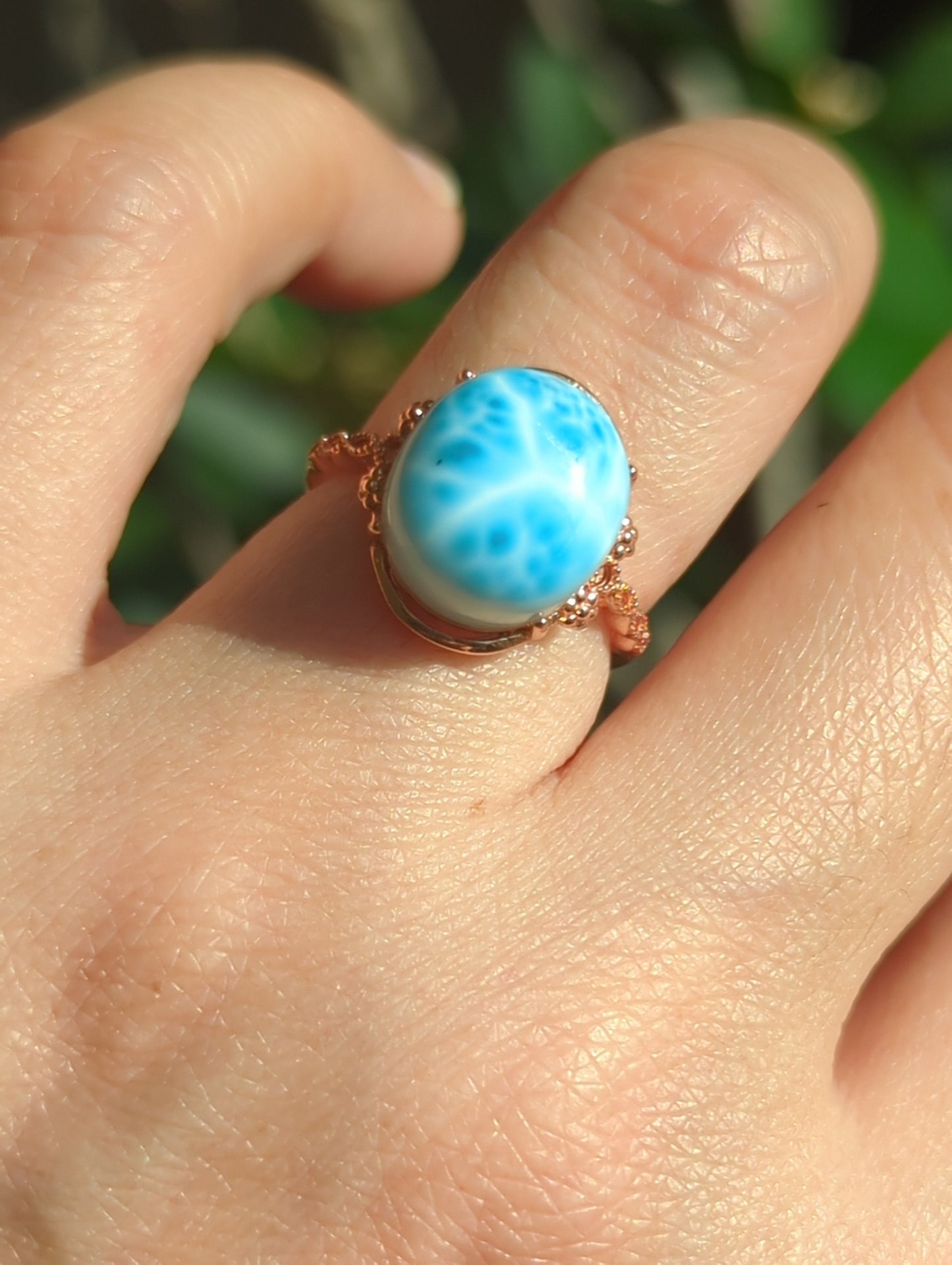 Larimar ring adjustable silver ring 海纹石活口银托戒指