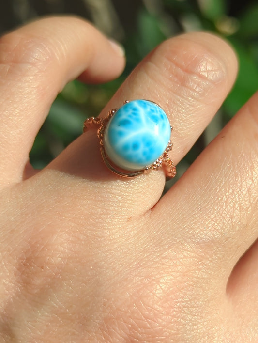 Larimar ring adjustable silver ring 海纹石活口银托戒指