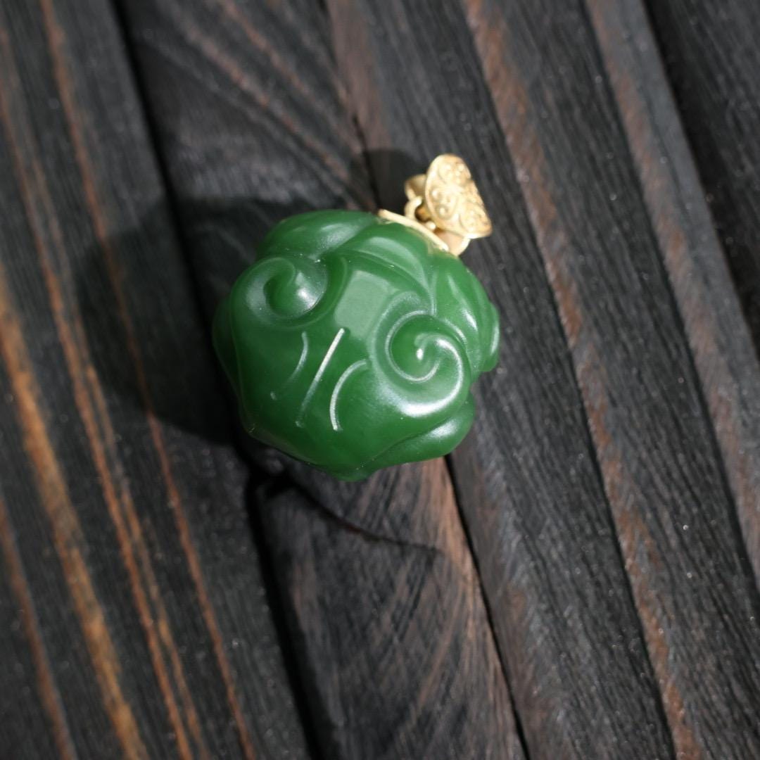 Nephrite dark green Jade protection beast pendant