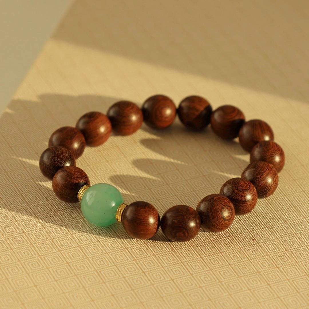12mm zingana wood with Du long jade bracelet 金丝檀木独龙玉非洲翠手串