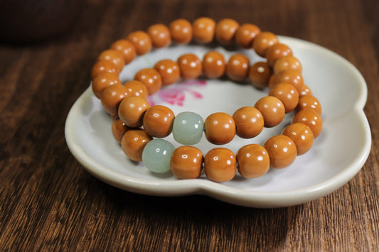 10mm Walnut bracelet with nephrite jade