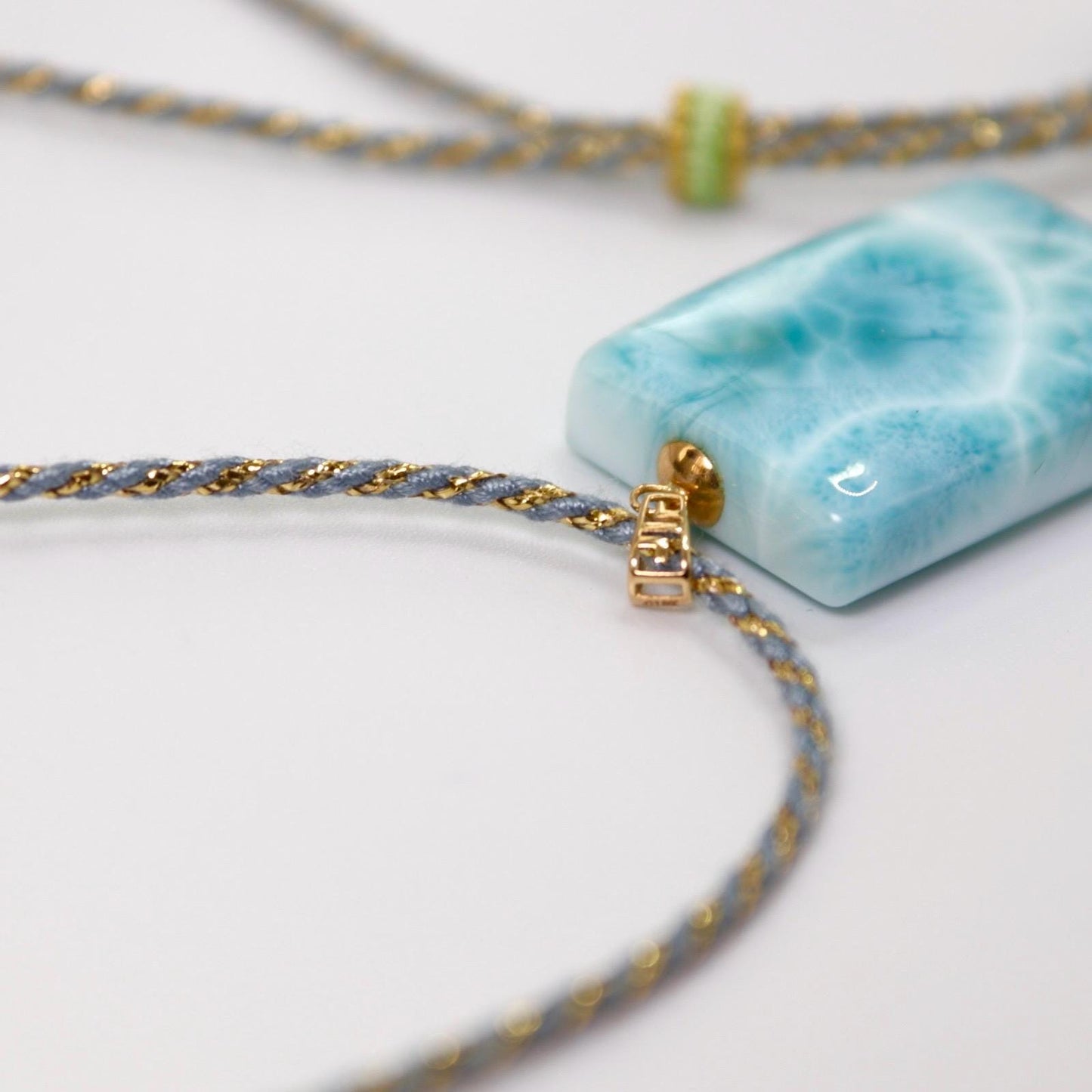 Larimar Pendant Necklace: Natural Ocean Stone, 18K Gold Bail