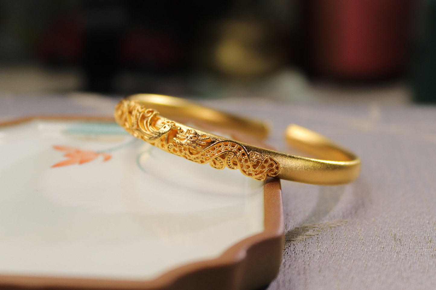 Dragon and Phoenix Gold Bangle: Chinese Wedding Jewelry