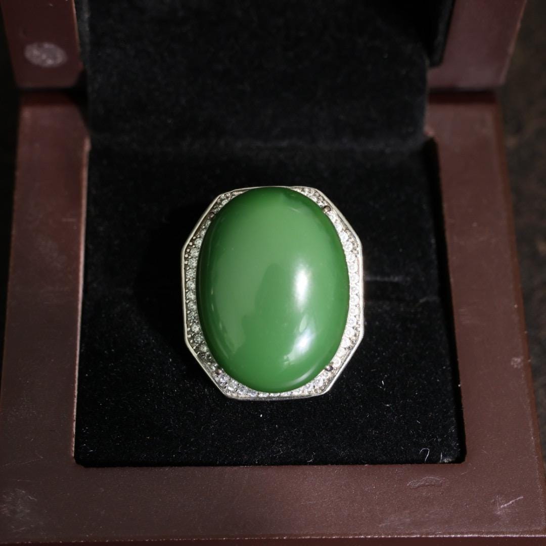 vintage genuine nephrite green jade ring adjustable s925 silver setting