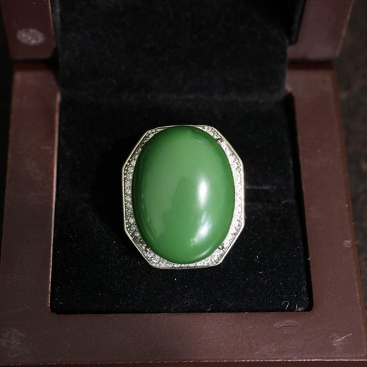 vintage genuine nephrite green jade ring adjustable s925 silver setting