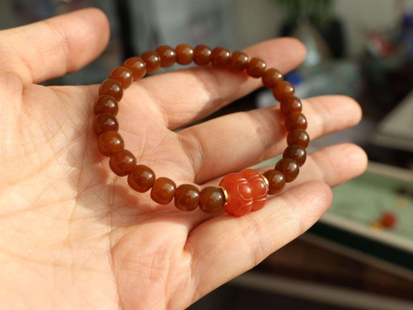 7mm brown sugar nephrite Jade bracelet 卡7高品质红糖手串