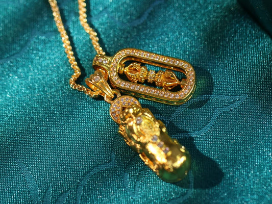 24k gold gada majra scepter and pixiu pendant 貔貅金刚杵吊坠项链