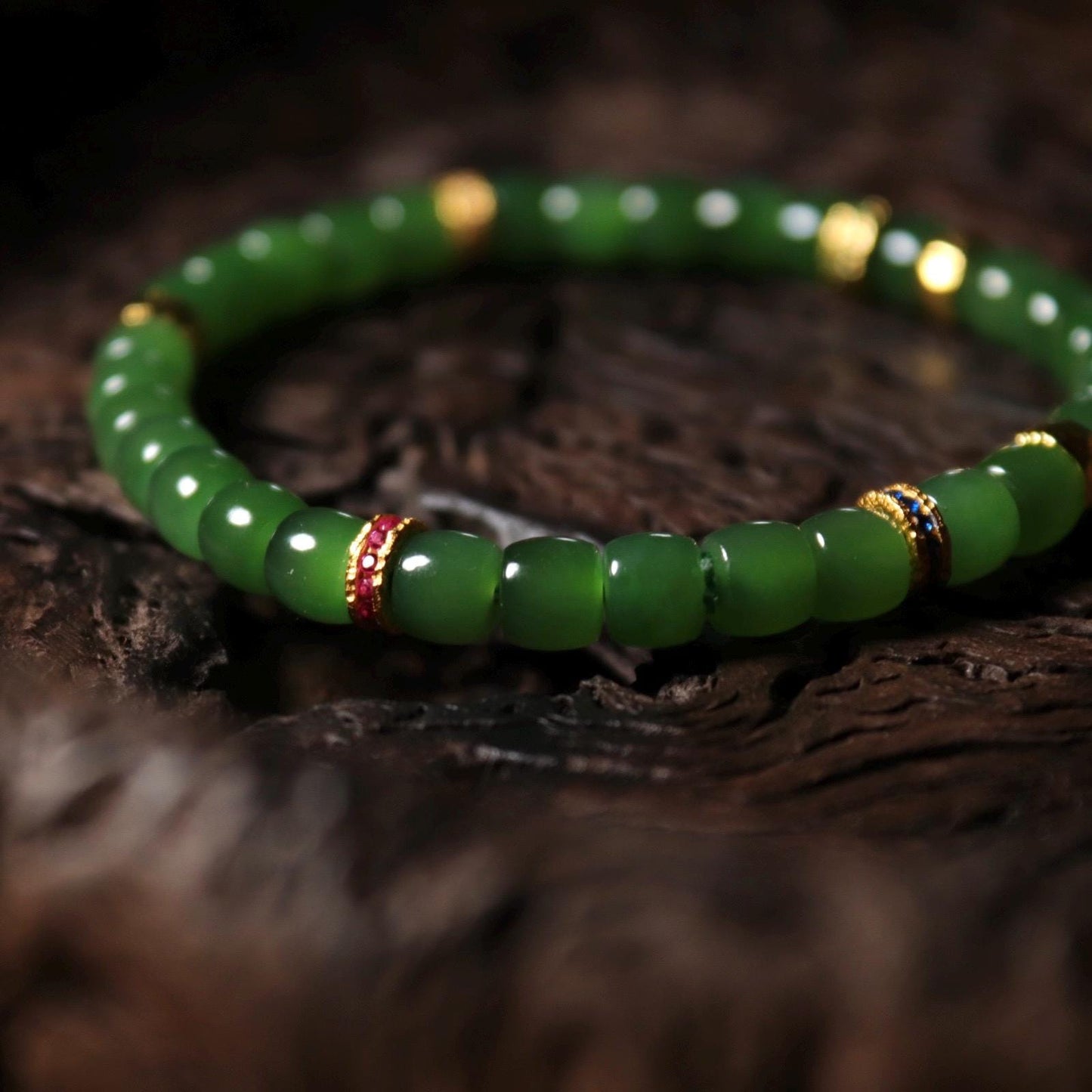 5x6mm lush green apple green Siberian nephrite Jade bracelet 阳绿苹果绿小直切手串