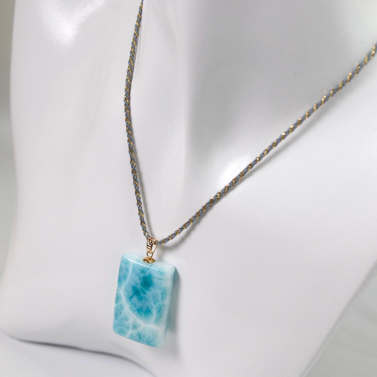 Larimar Pendant Necklace: Natural Ocean Stone, 18K Gold Bail