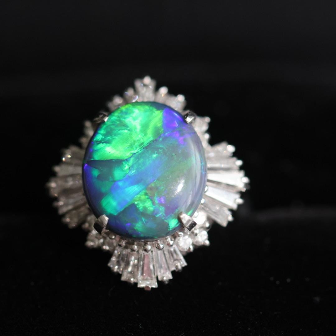 Vintage IGI certified Australian black opal diamond ring US size 6.5