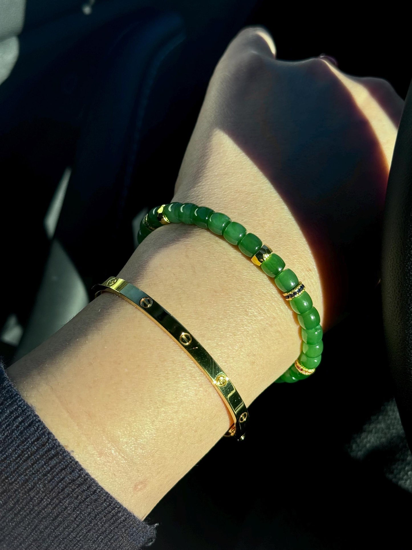 5x6mm lush green apple green Siberian nephrite Jade bracelet 阳绿苹果绿小直切手串