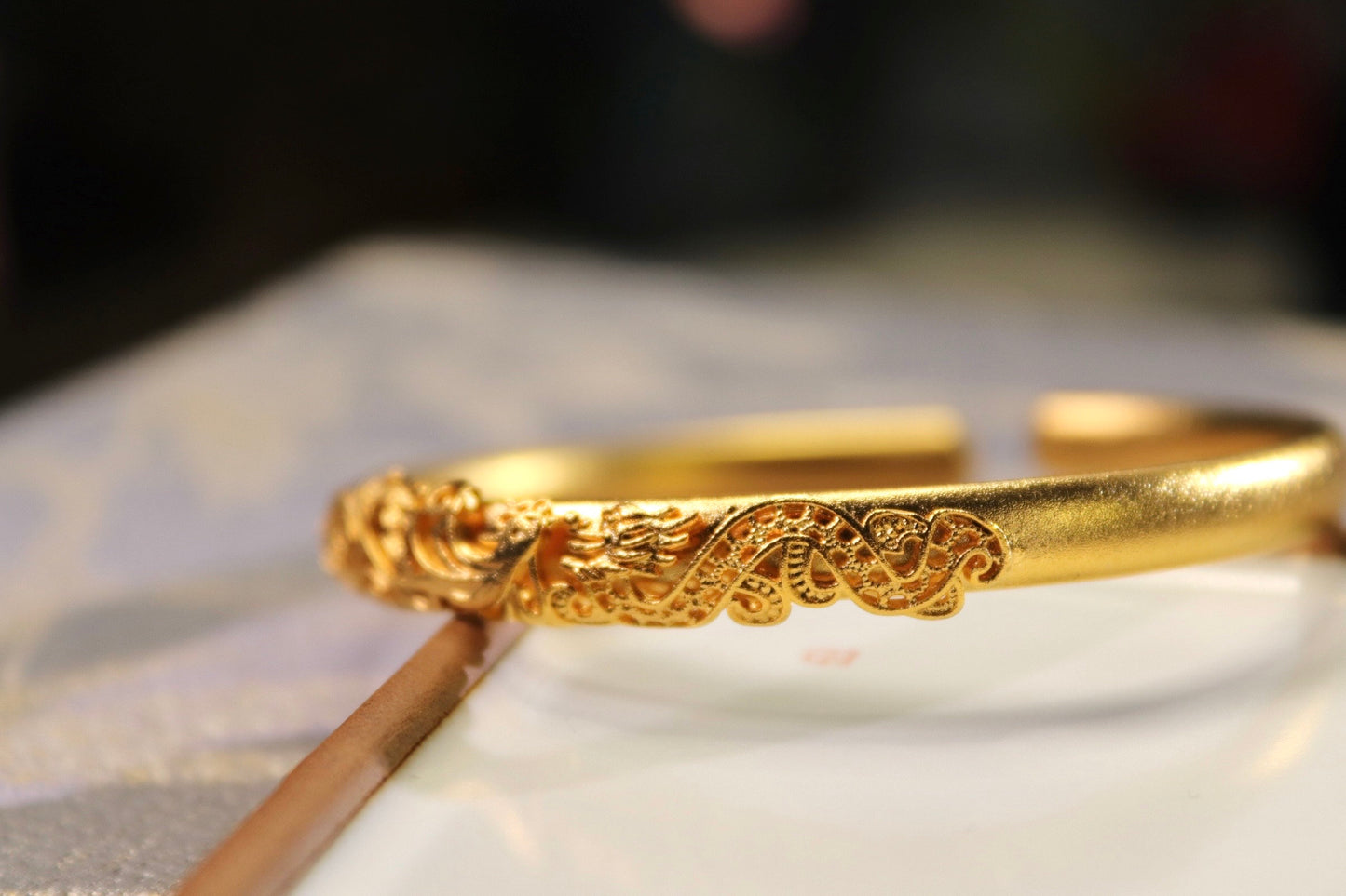 Dragon and Phoenix Gold Bangle: Chinese Wedding Jewelry