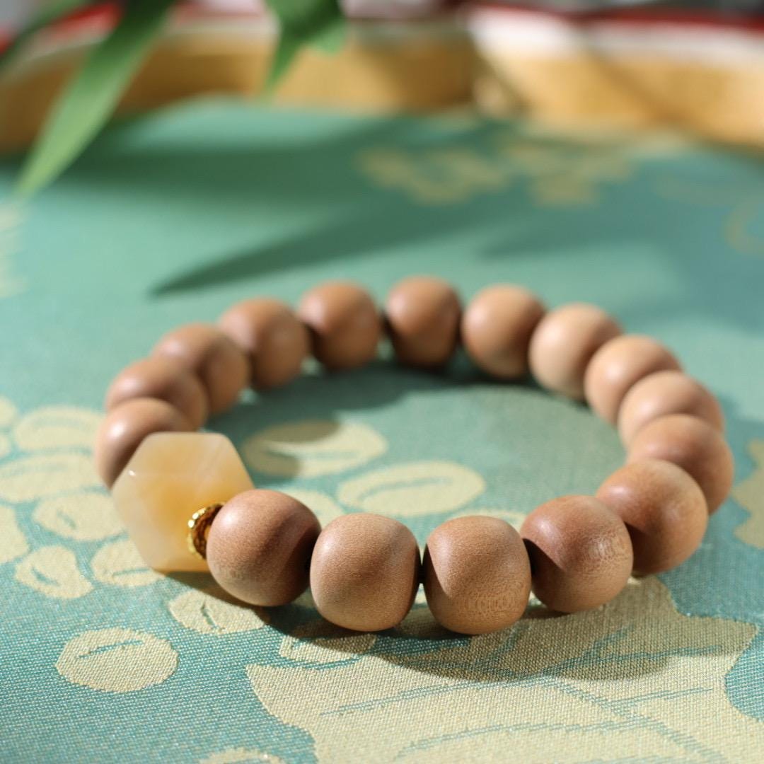12mm sandalwood with sugar nephrite jade bracelet 老山檀糖玉八棱手串