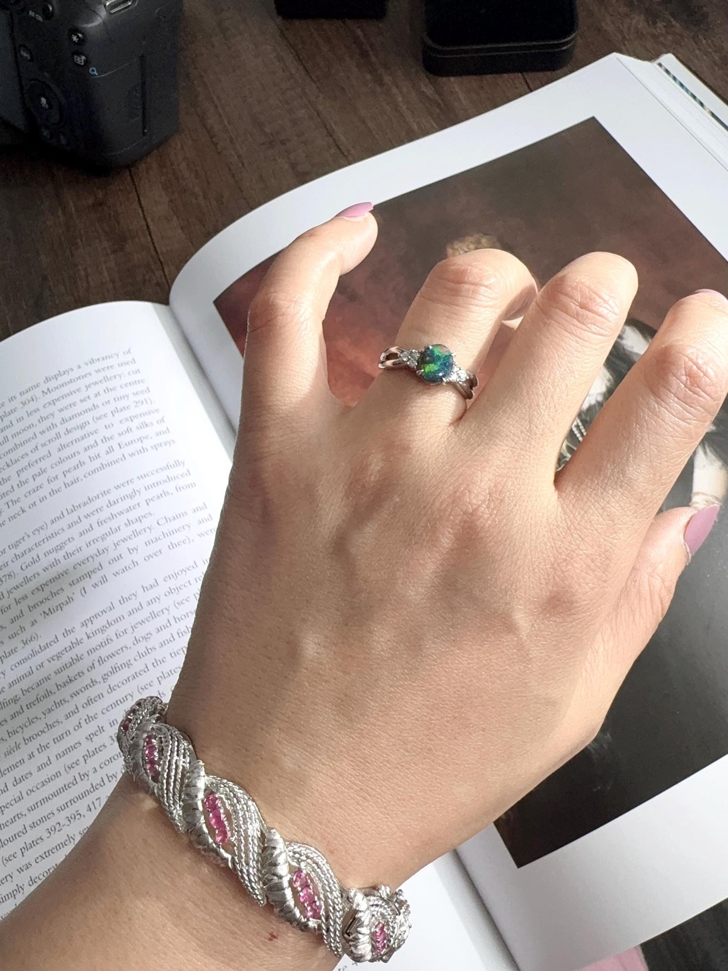 Vintage Tasaki certified Australian black opal diamond ring US size 6