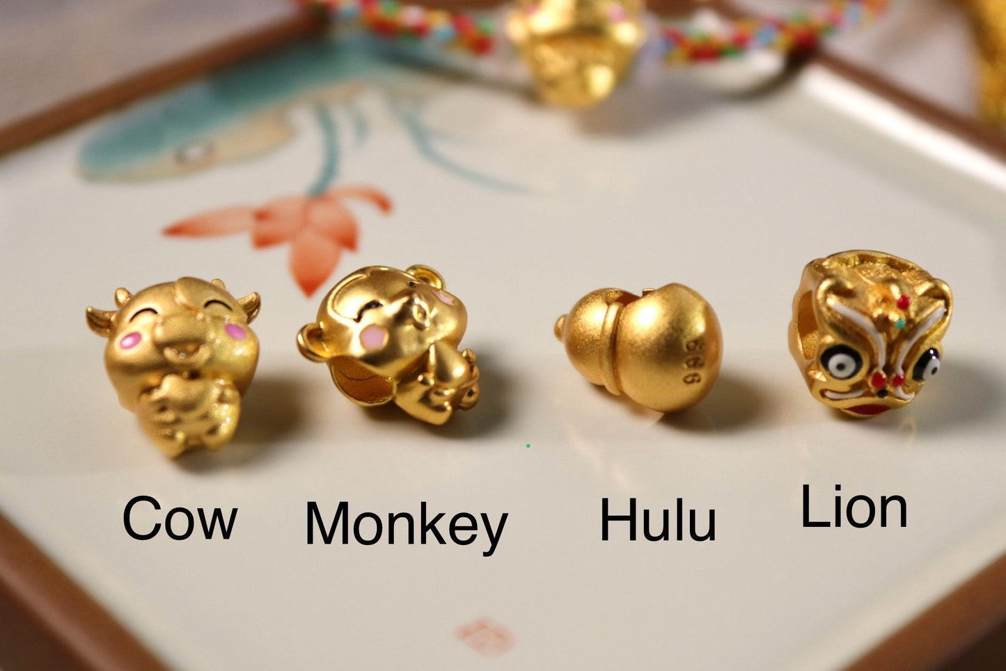 4mm hole auspicious Chinese Gold charm beads for cord braided bracelet bangle
