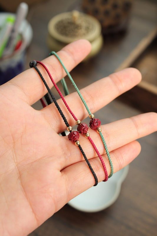 adjustable cinnabar lotus cord bracelet/ fortune bracelet