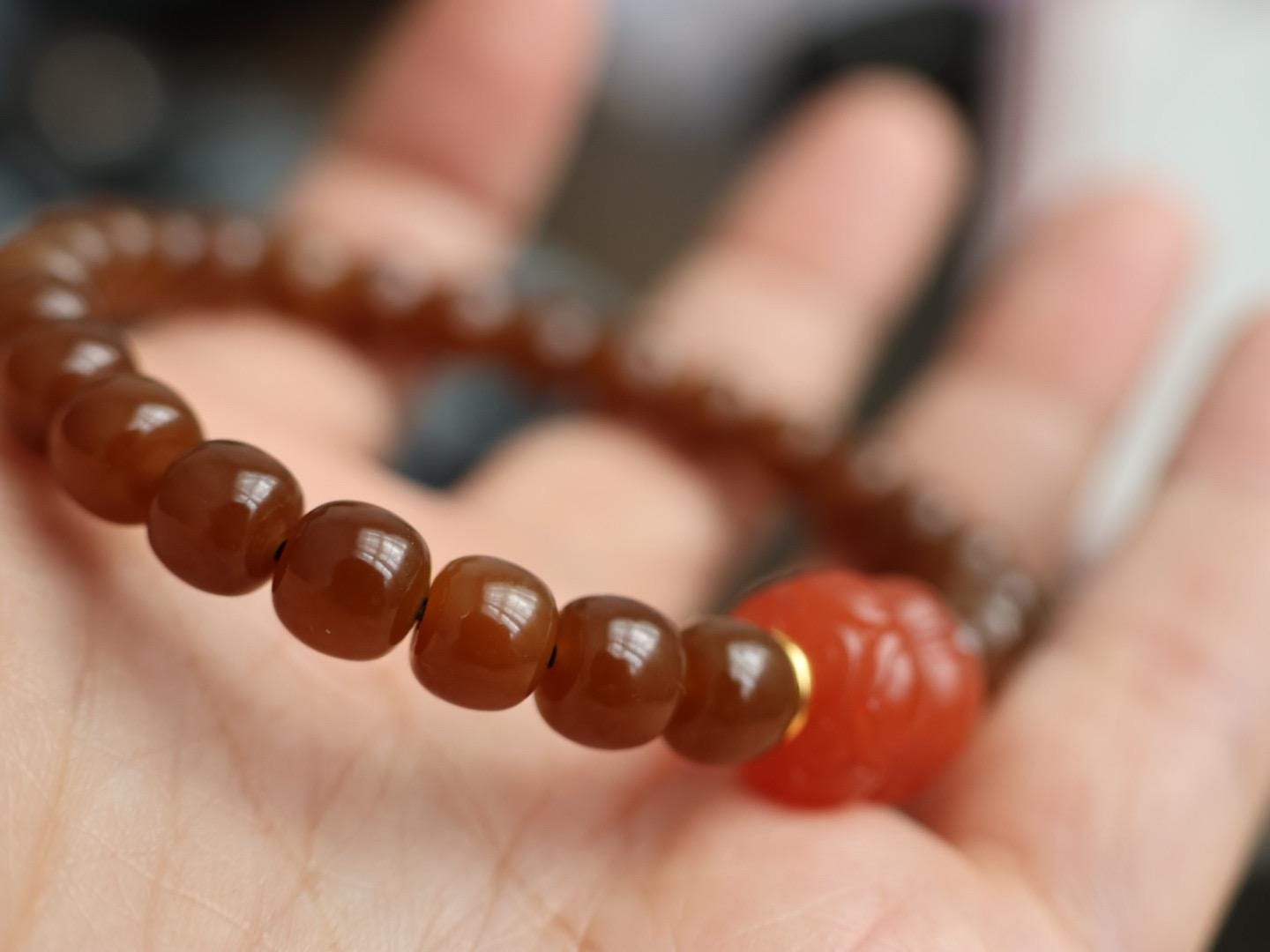 7mm brown sugar nephrite Jade bracelet 卡7高品质红糖手串