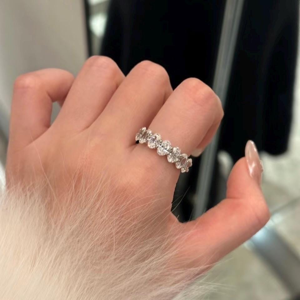 Size 6 zirconia 7 stone anniversary band solid 925 silver ring