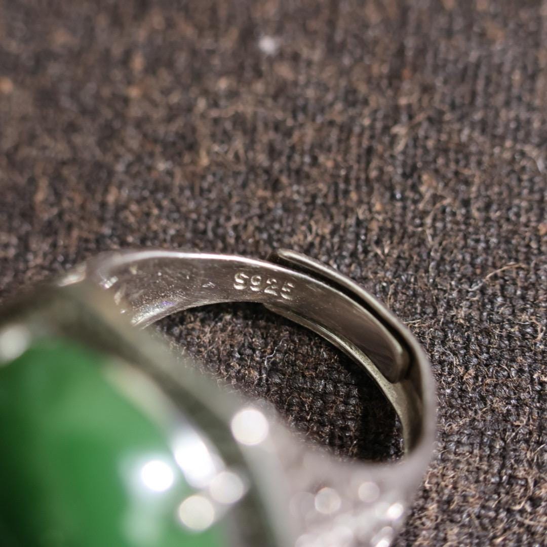 vintage genuine nephrite green jade ring adjustable s925 silver setting