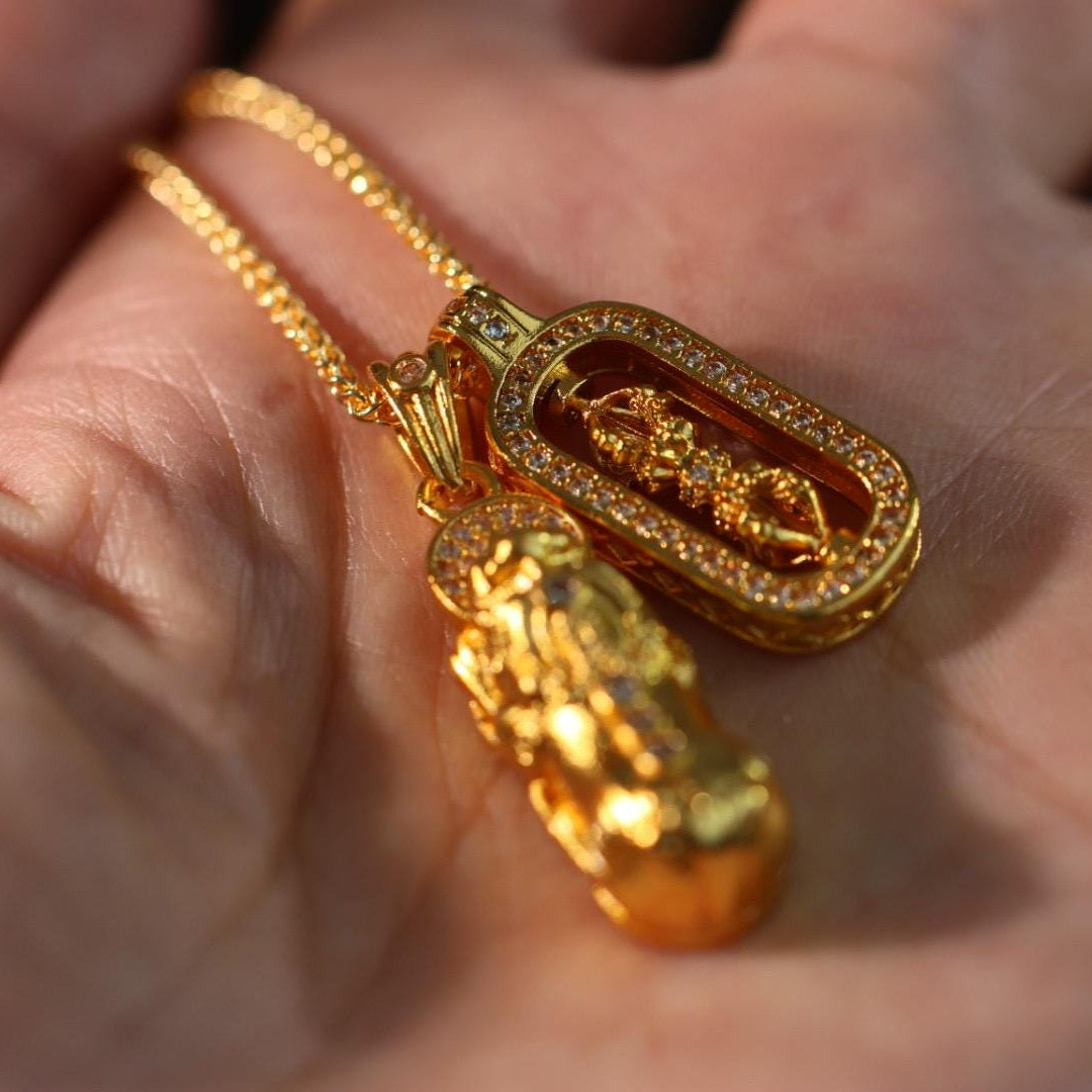 24k gold gada majra scepter and pixiu pendant 貔貅金刚杵吊坠项链