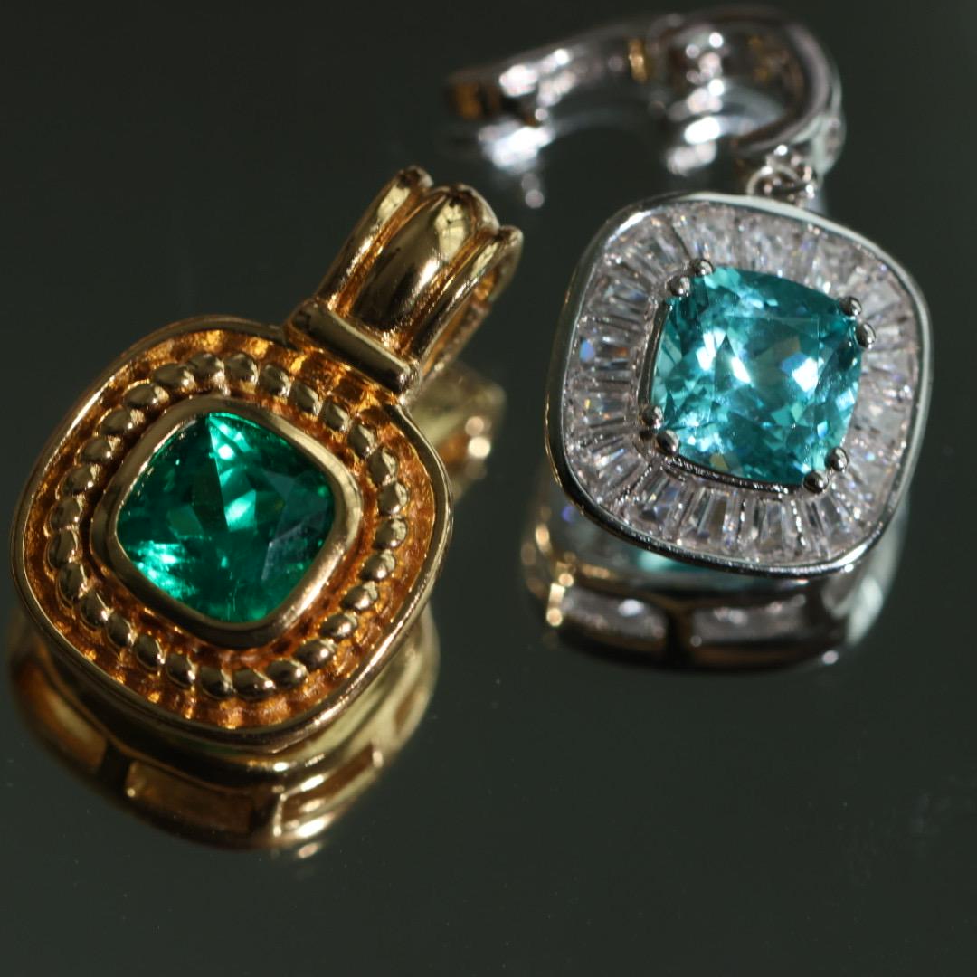 pre-owned lab grown emeral and paraiba Pendant, Sterling Silver