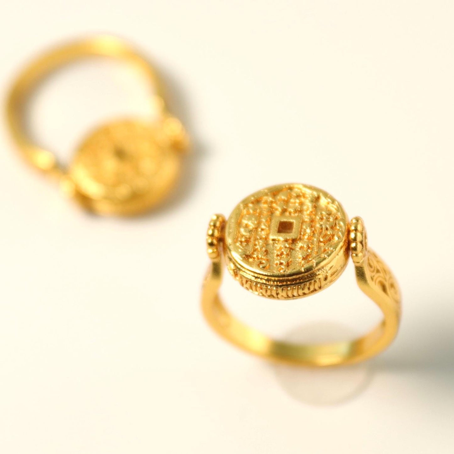 24K gold plated ring and pendant dual use/ evil repelling Chinese coin design