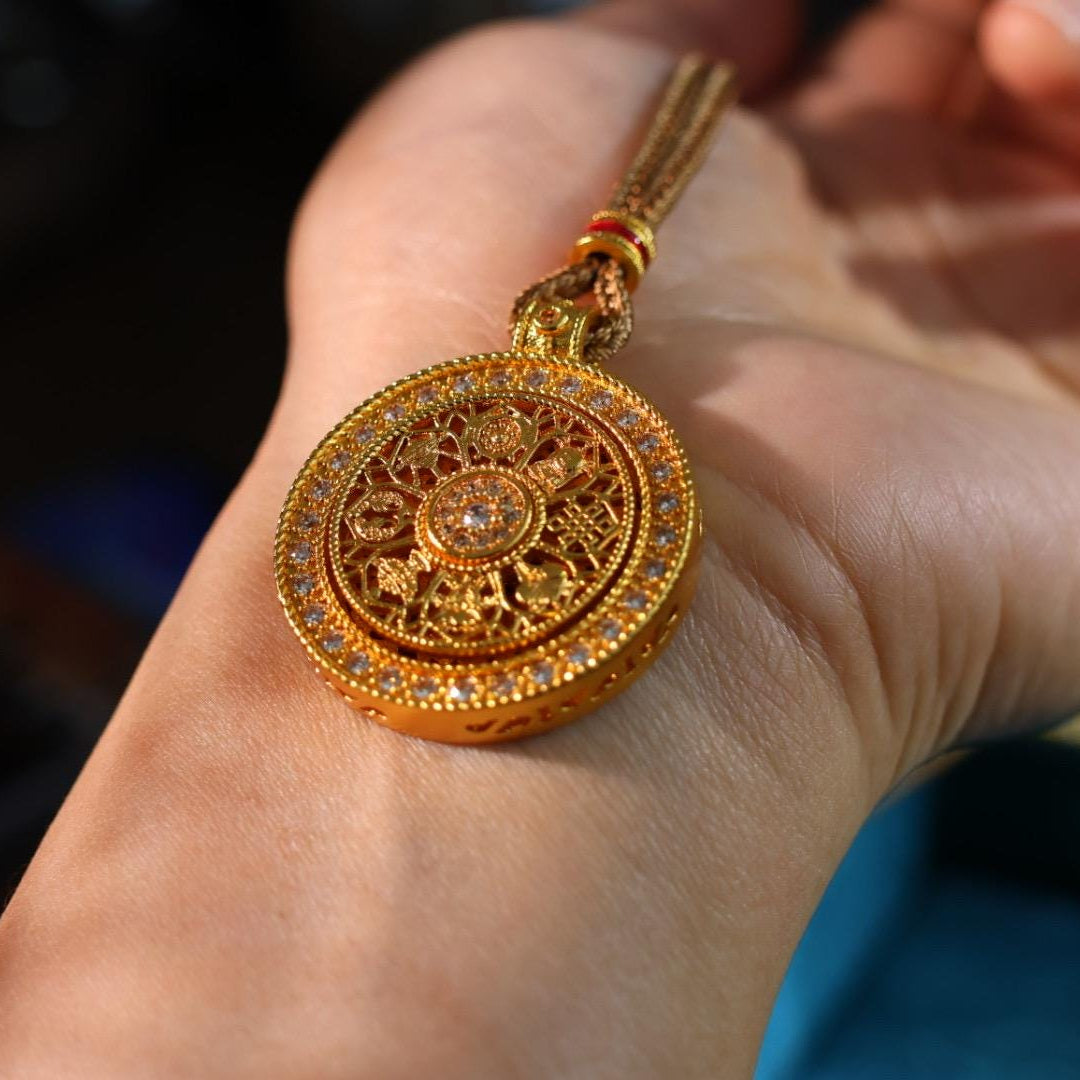 24k gold spinning compass pendant 转运罗盘