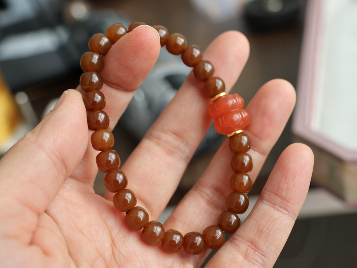 7mm brown sugar nephrite Jade bracelet 卡7高品质红糖手串