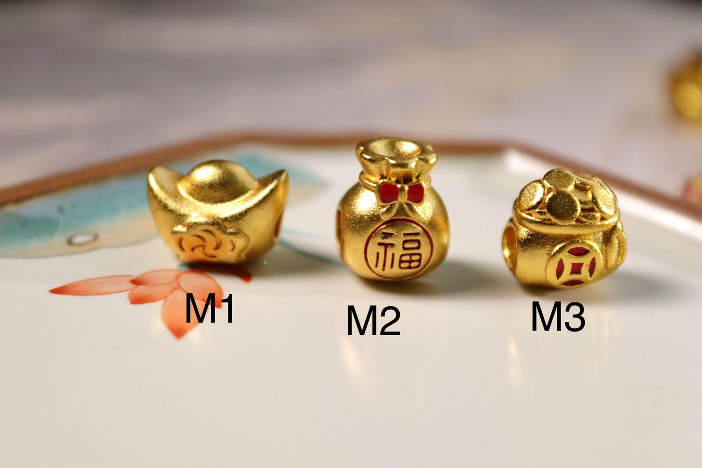 4mm hole auspicious Chinese Gold charm beads for cord braided bracelet bangle