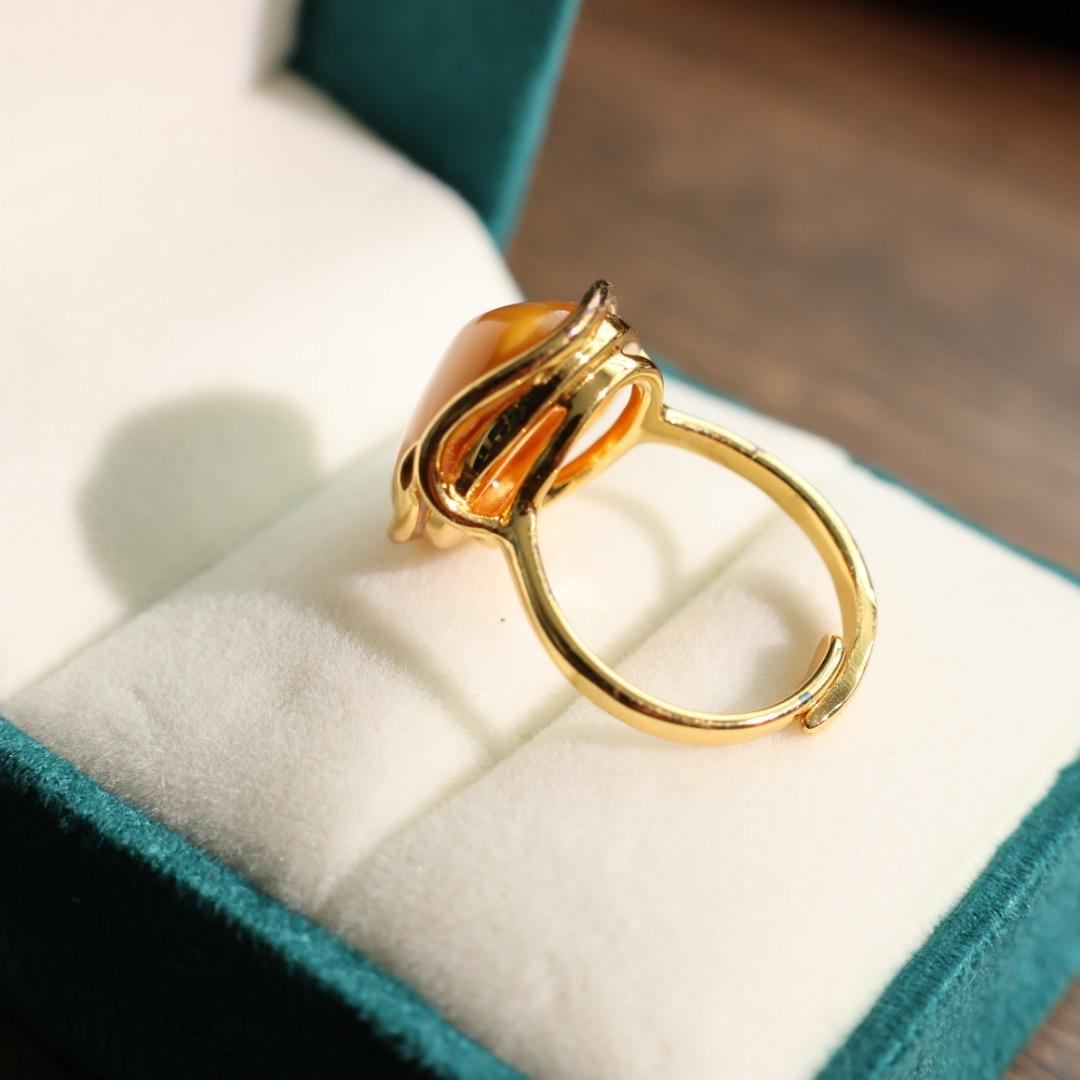 Handmade beewax cabochon adjustable silver ring 老蜜蜡活口银托戒指