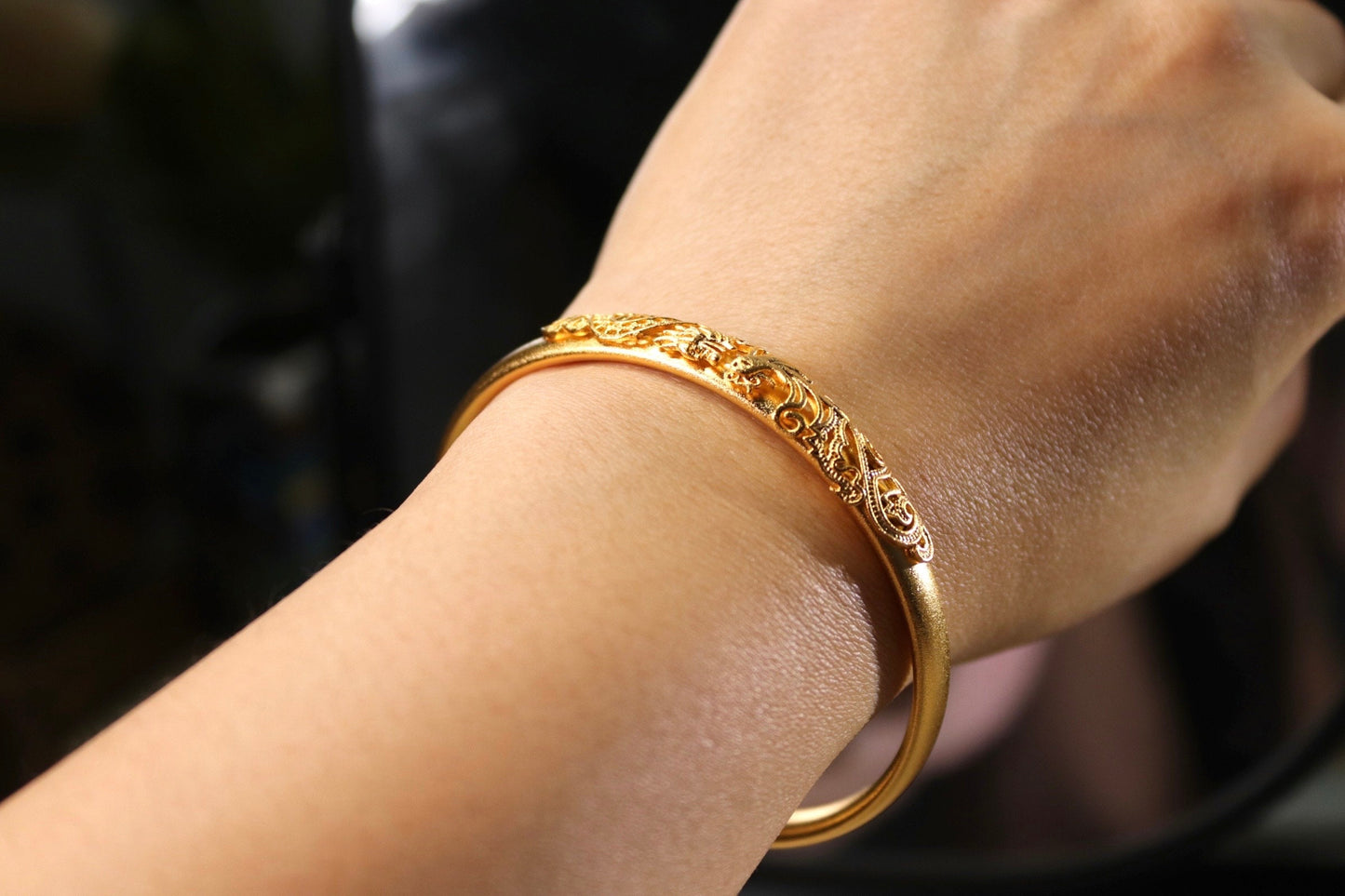 Dragon and Phoenix Gold Bangle: Chinese Wedding Jewelry