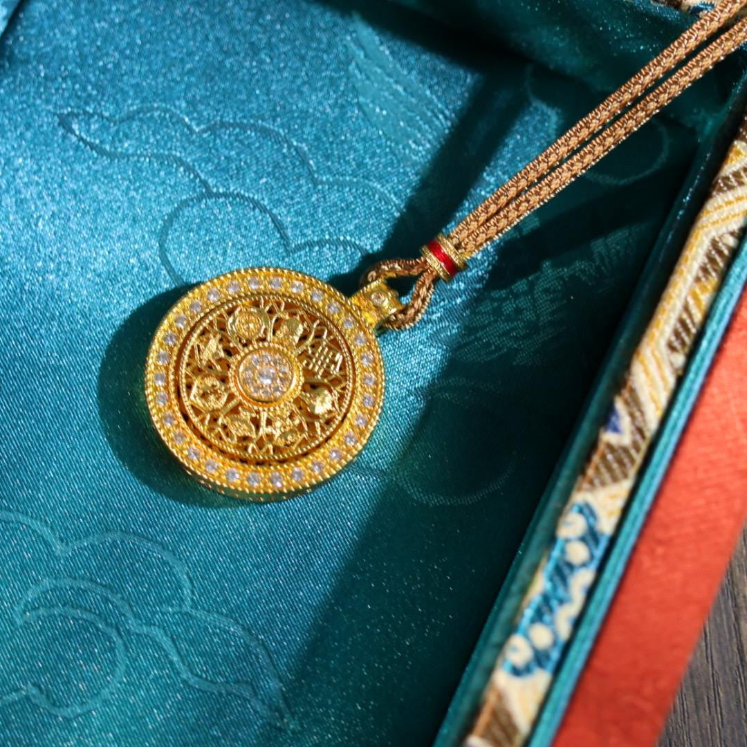 24k gold spinning compass pendant 转运罗盘