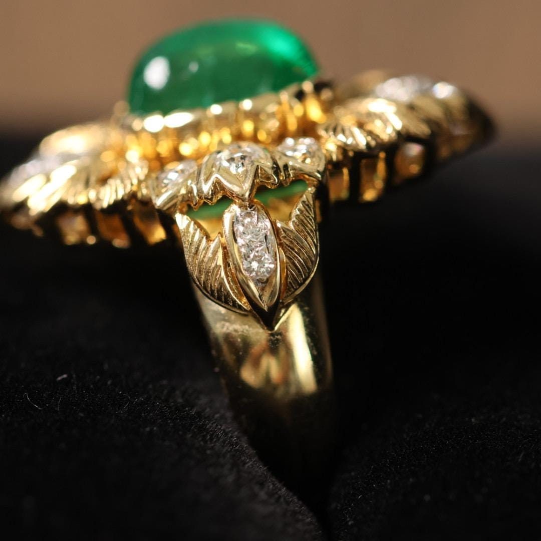 Vintage 3.44ct emerald ring 18k gold ring size 6.5