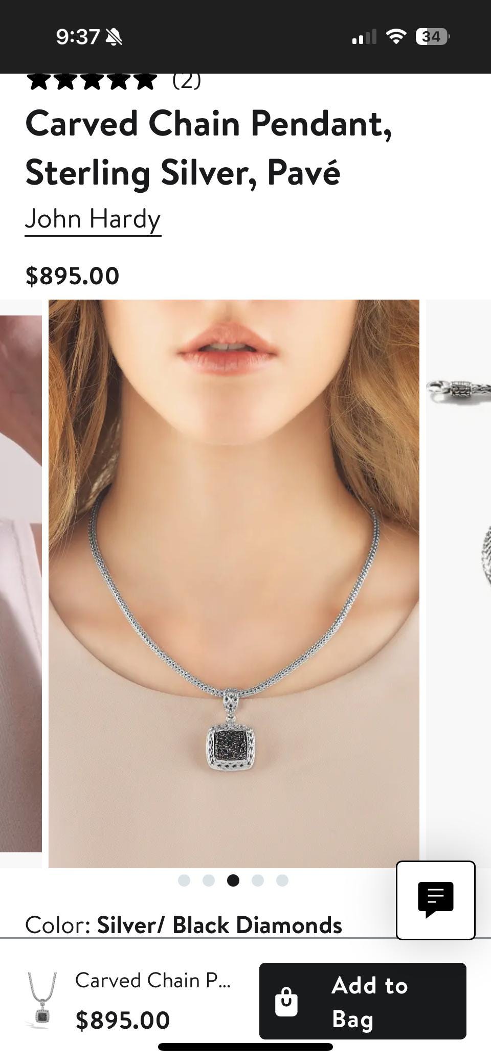 pre-owned John Hardy Carved Chain Pendant, Sterling Silver, Pavé