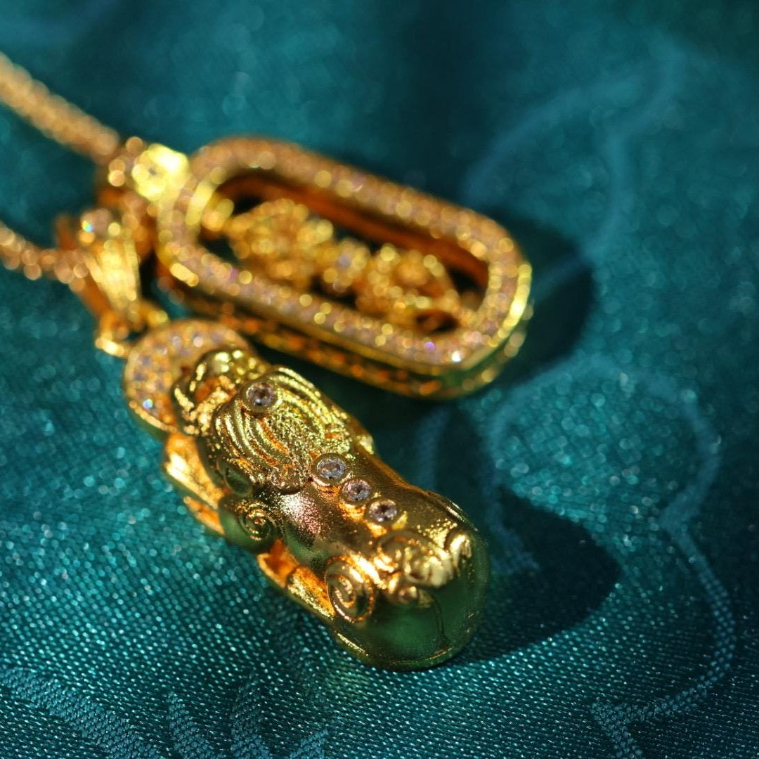 24k gold gada majra scepter and pixiu pendant 貔貅金刚杵吊坠项链