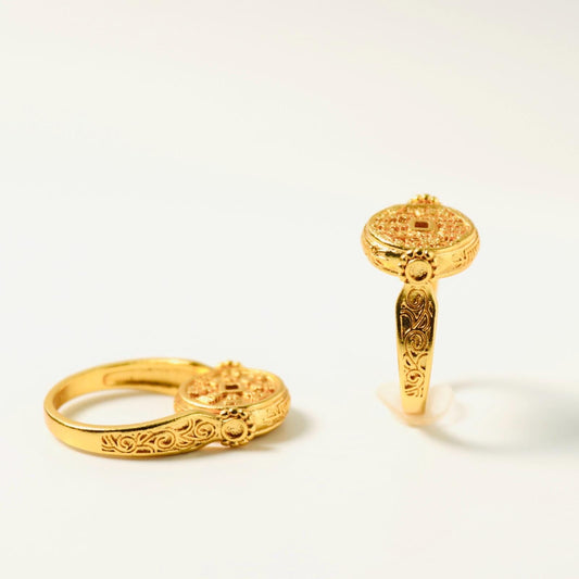 24K gold plated ring and pendant dual use/ evil repelling Chinese coin design