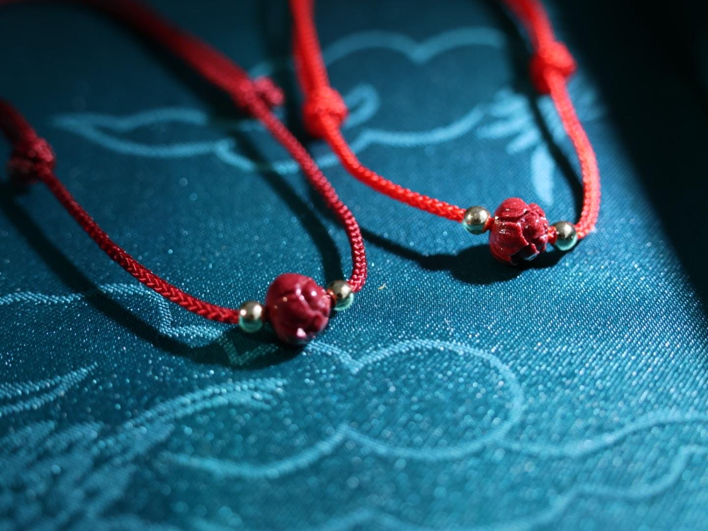 Auspicious adjustable red cord bracelet with cinnabar lotus bead/ fortune bracelet