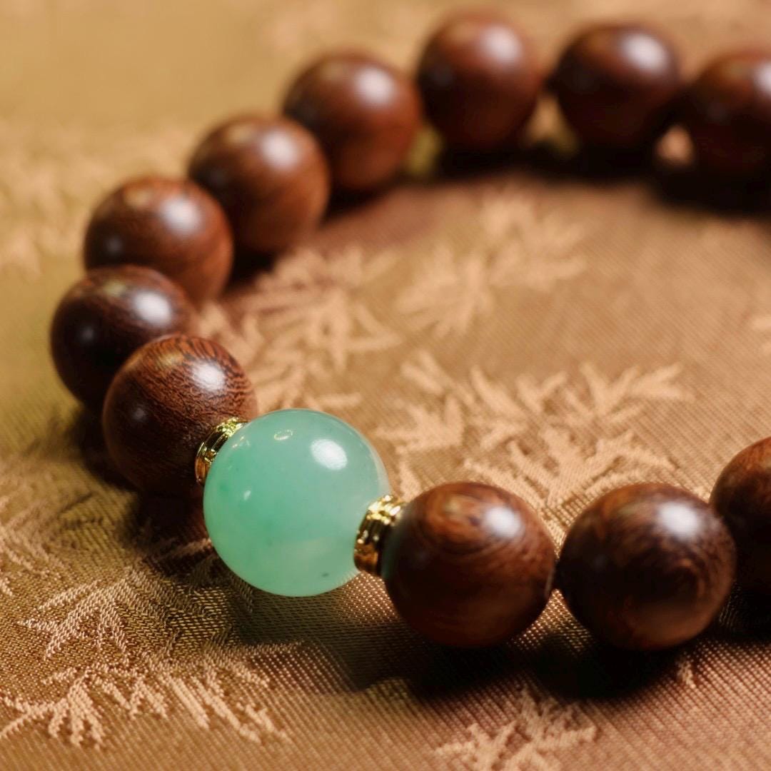 12mm zingana wood with Du long jade bracelet 金丝檀木独龙玉非洲翠手串