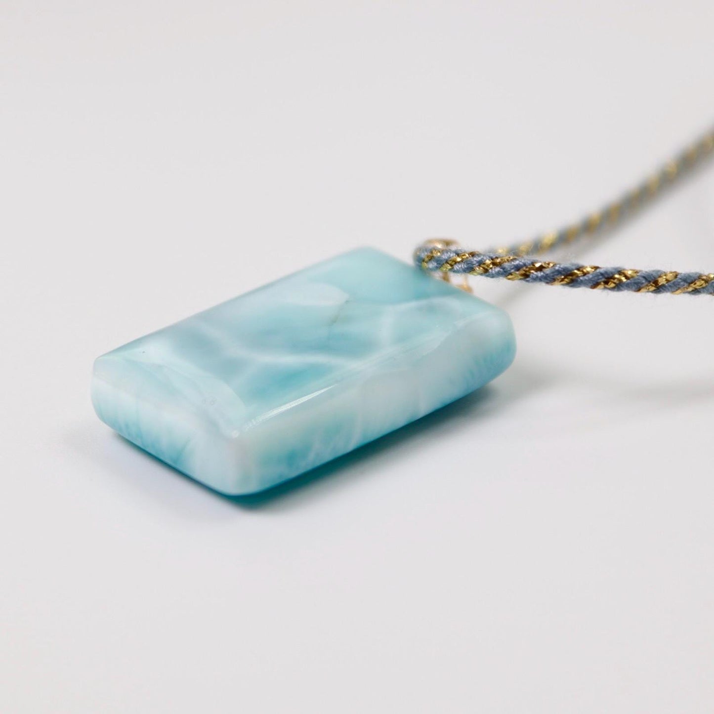 Larimar Pendant Necklace: Natural Ocean Stone, 18K Gold Bail