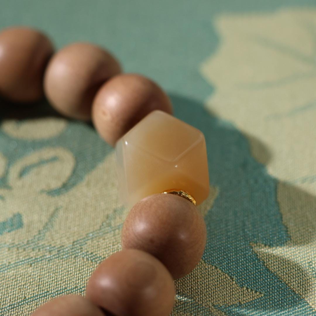 12mm sandalwood with sugar nephrite jade bracelet 老山檀糖玉八棱手串