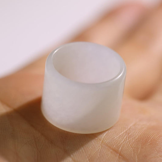 Mutton Fat White Nephrite Jade Ring - Premium Oily Texture US Size 6.5 Wedding Band