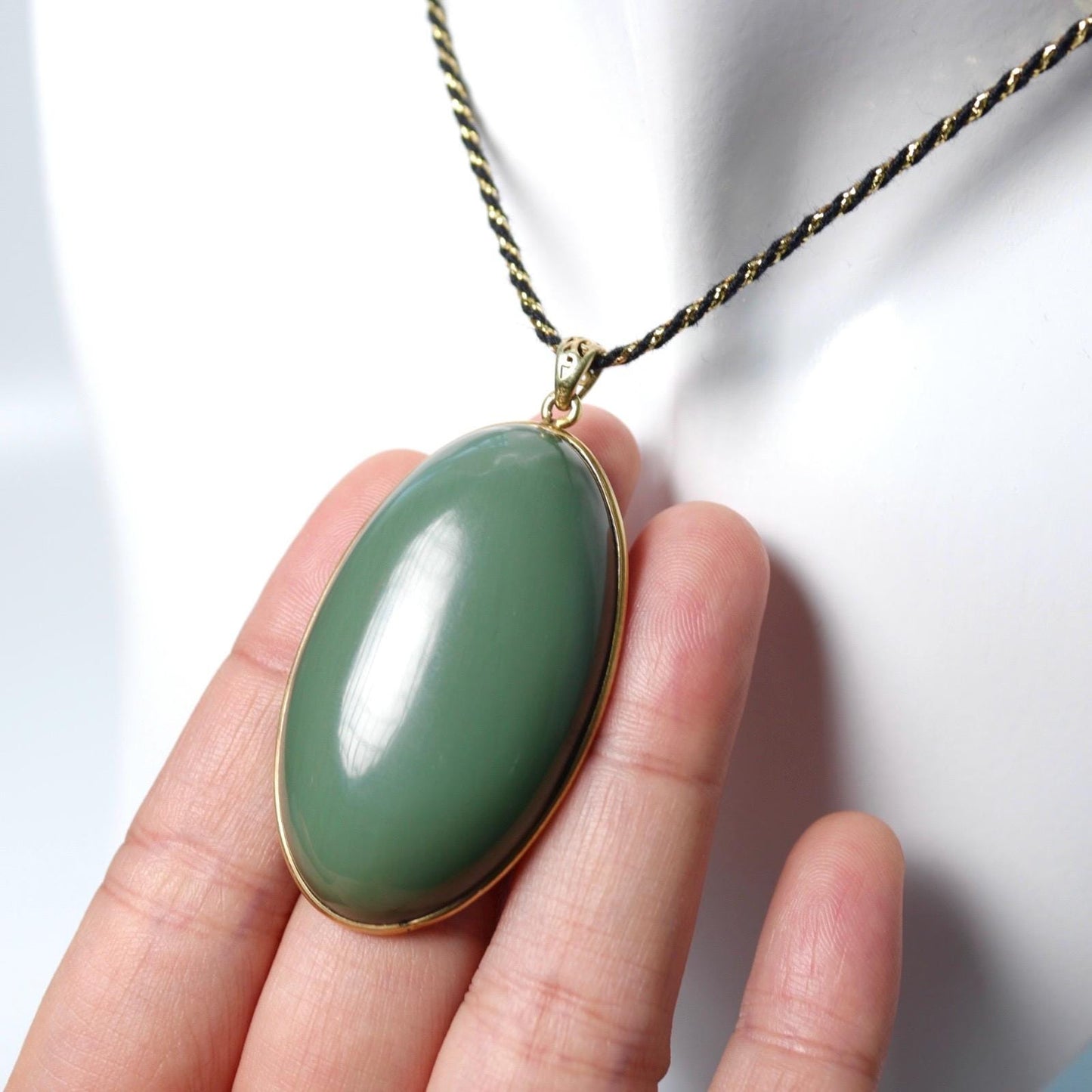 vintage dark blue green nephrite pendant