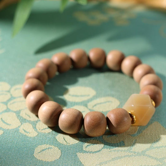 12mm sandalwood with sugar nephrite jade bracelet 老山檀糖玉八棱手串